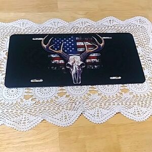 American Flag with Deer Skull, Auto Tag